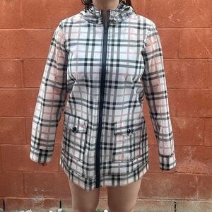 Clear plaid pattern raincoat